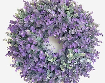 28” Artificial Lavender Eucalyptus Boxwood Wreath, Purple, Year Round Wreath, Spring Wreath, Farmhouse Wreath, lavender wreath, Fall