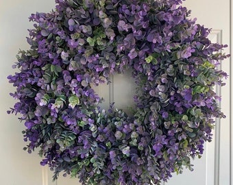 24” Lavender Eucalyptus Artificial Wreath: Purple Farmhouse Decor