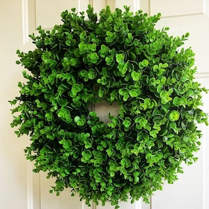 20&quot; Eucalyptus Boxwood Wreath, Year Round Wreath, Fall Wreath, Front Door Decor, Holiday Wreath, Green Wreath, Farmhouse Wreath, Summer
