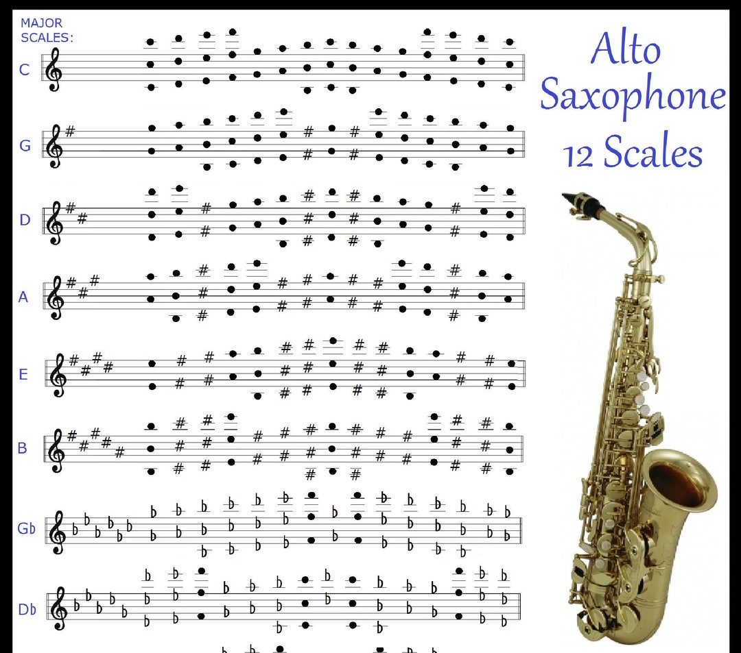 ALTO SAXOPHONE Chart 12 SCALES Sax Etsy