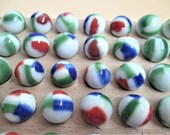 50 Green White Red Blue Vintage Marbles Color Coordinated Collection Children 39 s Game Craft Supply Jewelry Making Terrarium Supply
