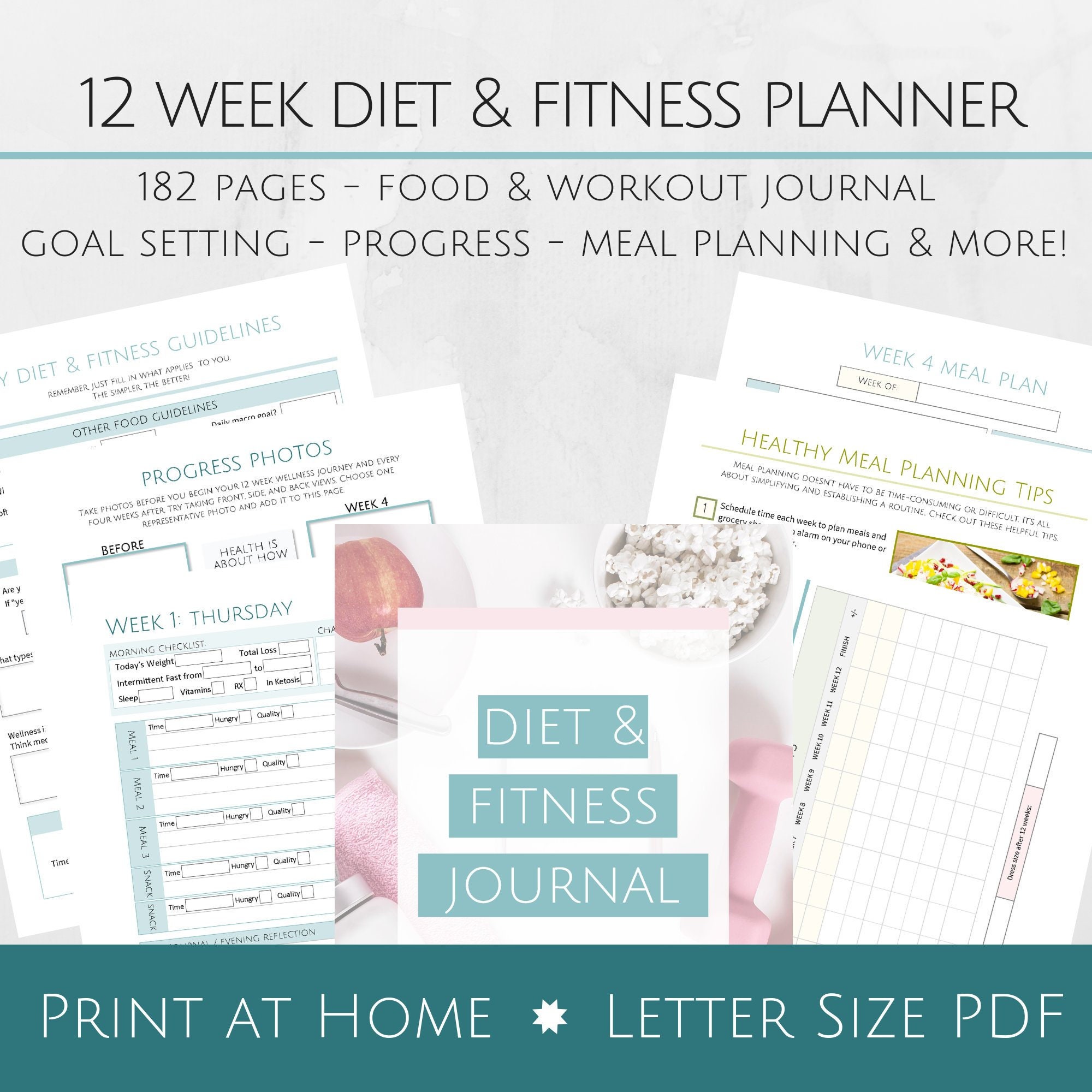 Printable 12 Week Diet and Fitness Planner Food and Exercise - Etsy