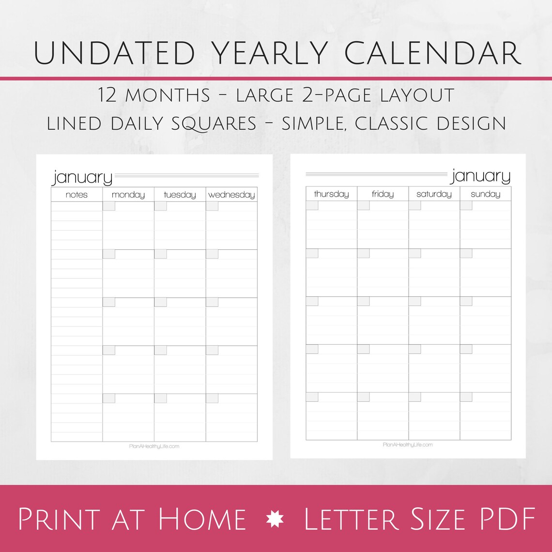 Printable Monthly Undated Calendar 8.5x11 Letter Size PDF | Etsy