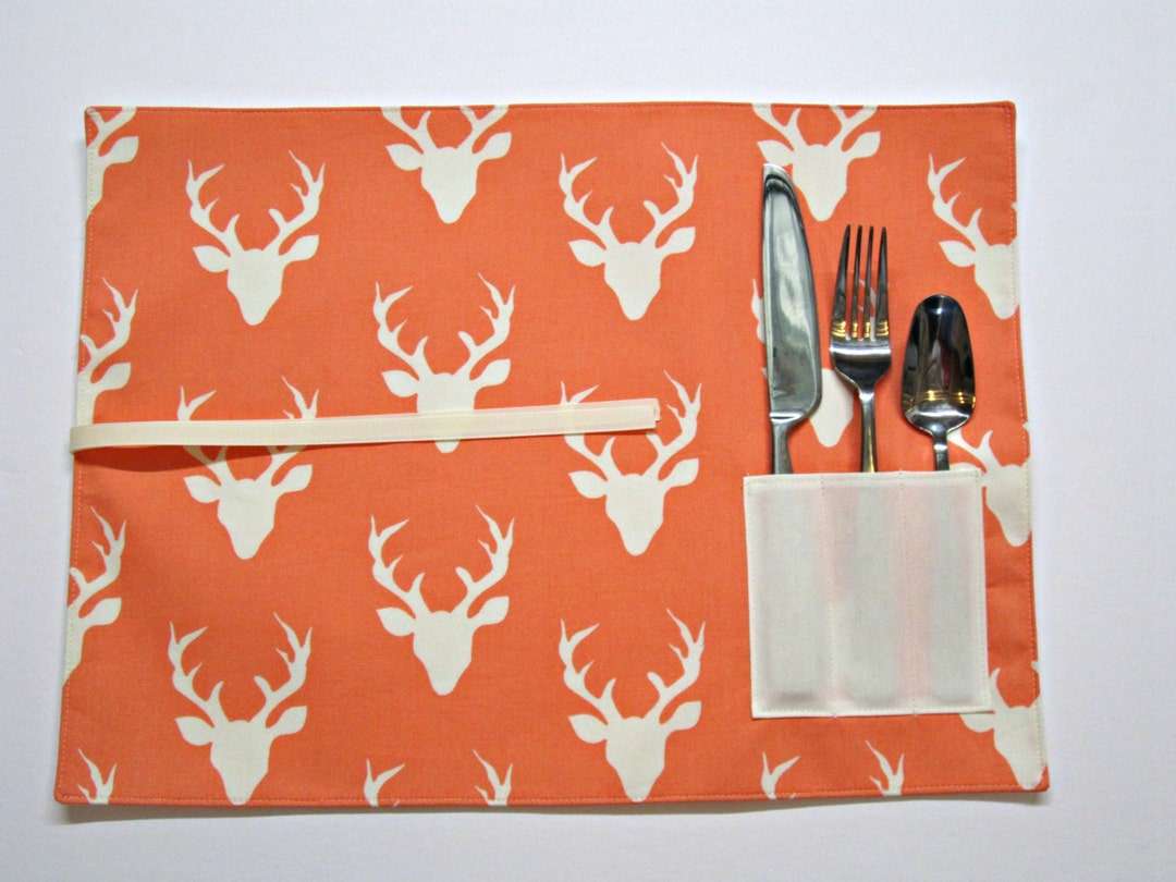 Placemat Rolled Utensils Pocket , Portable Placemat , Rollable Placemat