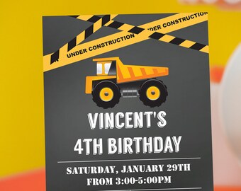 Construction Invitation - Dump Truck Invitation - Chalkboard Construction Invitation - Construction Party Invitation - Construction Birthday