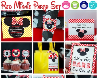 Minnie Mouse Party Decorations Red - Printable Red Minnie Mouse Birthday Decorations - Instant Download Minnie Mouse by Printable Studio