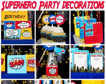 Superhero Party Decorations - Comic Book  Party Decorations - Printable Comic Book Party - Superhero Birthday by Printable Studio