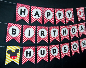 Banner de cumpleaños de Mickey Mouse - Banner imprimible de Mickey Mouse de descarga instantánea - Banner rojo de Mickey de Printable Studio