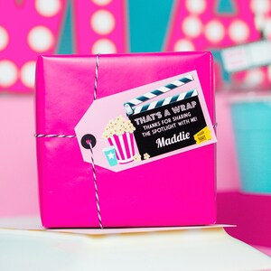 Movie Party Favor Tags Pink Movie Party Thank You Tags in Pink Movie Birthday Thank You Tag Movie Night Favor Tag by Printable Studio