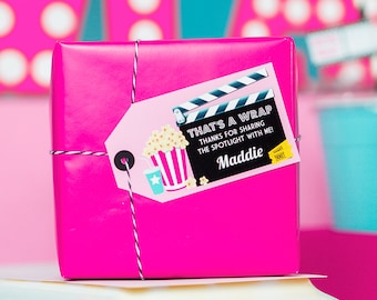Movie Party Favor Tags Pink Movie Party Thank You Tags in Pink Movie Birthday Thank You Tag Movie Night Favor Tag by Printable Studio