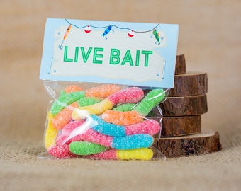 Live Bait Fishing Party Favor Tags  - Printable Fishing Party Treat Bag - Fishing Favor Bag - Fishing Treat Bag Topper by Printable Studio