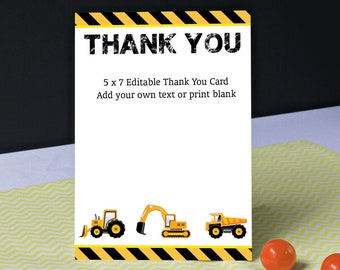 Construction Party Thank You - Construction Thank You Card - INSTANT DOWNLOAD  - Printable Thank You Card by Printable Studio