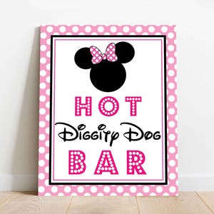 Hot Diggity Hund Bar Schild Minnie Maus Party Zeichen - Instant Download Pink Minnie Hotdog Schild - Minnie Hot Diggity Hund Schild