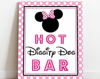 Hot Diggity Dog Bar Sign Pink Minnie Mouse Party Sign - Instant Download Pink Minnie Hot Dog Sign - Printable Minnie Hot Diggity Dog Sign