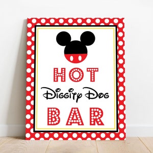 Hot Diggity Dog Bar Sign - Red Mickey Mouse Party Sign - Mickey Mouse Hot Dog Sign - Hot Diggity Dog Bar Mickey Sign by Printable Studio