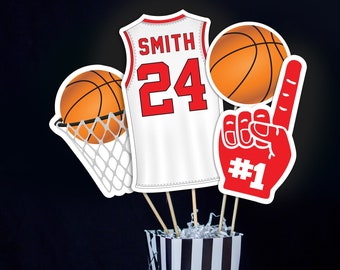 Basketball Centerpieces in Red Printable Basketball Birthday Party Centerpieces Red White Instant Download Red Basketball Centerpieces