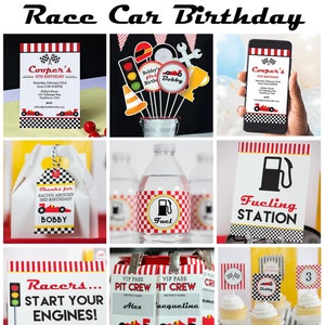 Race Car Birthday Party Decorations, Printable Race Car Party Decorations, Red and Black Race Car Birthday Party, First Birthday Boys