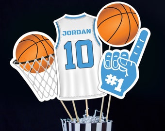 Centres de table de basket-ball en bleu clair - centres de table de basket-ball imprimables pour fête d'anniversaire - centres de table de basket-ball à téléchargement immédiat