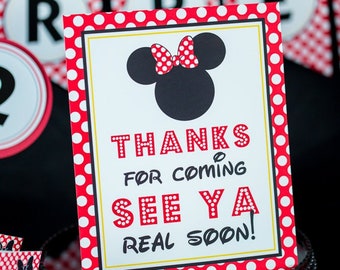 Thanks for Coming See Ya Real Soon Sign - Instant Download Red Minnie Mouse Party Sign - Minnie Thank You Sign by Printable Studio
