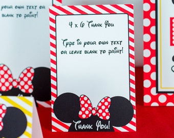 Red Minnie Mouse Thank You Card INSTANT DOWNLOAD  - Printable Minnie Thank You Card by Printable Studio