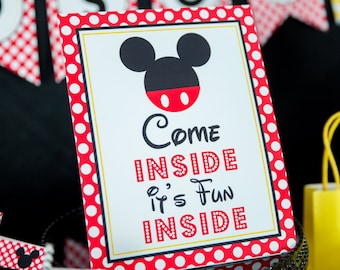 Come Inside it's Fun Inside Sign - Instant Download Mickey Mouse Party Sign - Printable Mickey Mouse Sign by Printable Studio