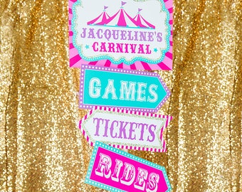 Carnival Party Signs Instant Download Carnival Birthday Party Signs Circus Party Signs Pink Carnival Directional Signs by Printable Studio