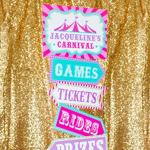 Carnival Party Signs Instant Download Carnival Birthday Party Signs Circus Party Signs Pink Carnival Directional Signs by Printable Studio image 1