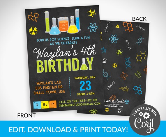 Science Invitation - Printable Mad Science Birthday Party Invitation - Science Invitation - Boys Science Party Corjl by Printable Studio Il_570xn