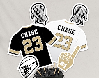 Centros de mesa de lacrosse em preto, dourado e branco - Modelo para tela (arquivo digital)