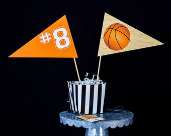 Basketball Party Centerpiece  - Instant Download Basketball Party Table Decorations - Basketball Centerpiece Flag by Printable Studio