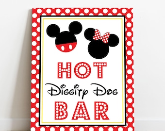 Hot Diggity Dog Bar Sign, Mickey Minnie Party Sign, Minnie Mickey Mouse Hot Dog Sign, Hot Diggity Dog Bar Mickey Sign (Digital File)