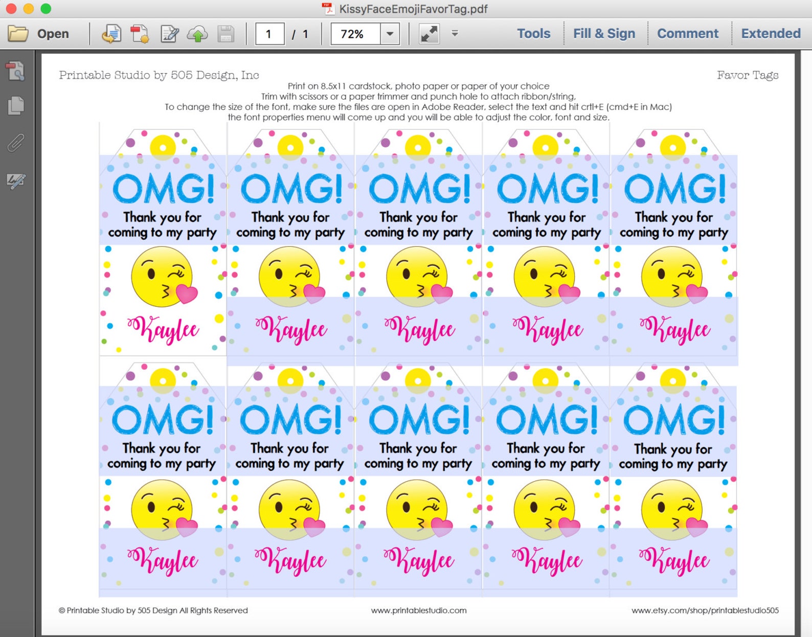 Emoji Favor Tags With Kissy Face Emoji Printable Emoji Party - Etsy