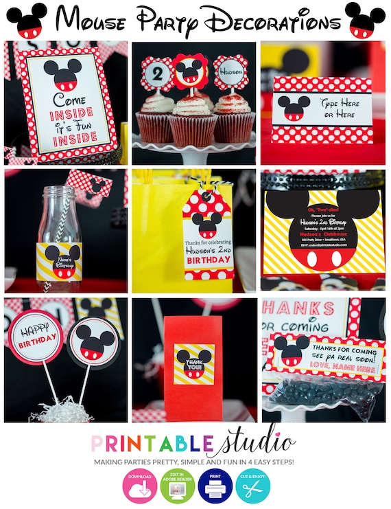 Mickey Mouse Party Decorations Instant Download Mickey Mouse Etsy