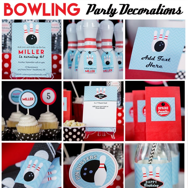 Bowling Party Decorations - Printable Bowling Birthday Party - Boys Bowling Birthday Decorations in Blue by Printable Studio