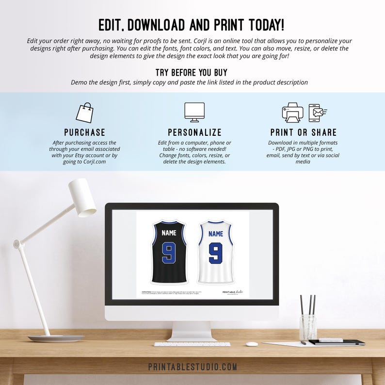 Blue Basketball Party Centerpieces: Printable Birthday Decor (Digital Download) image 4