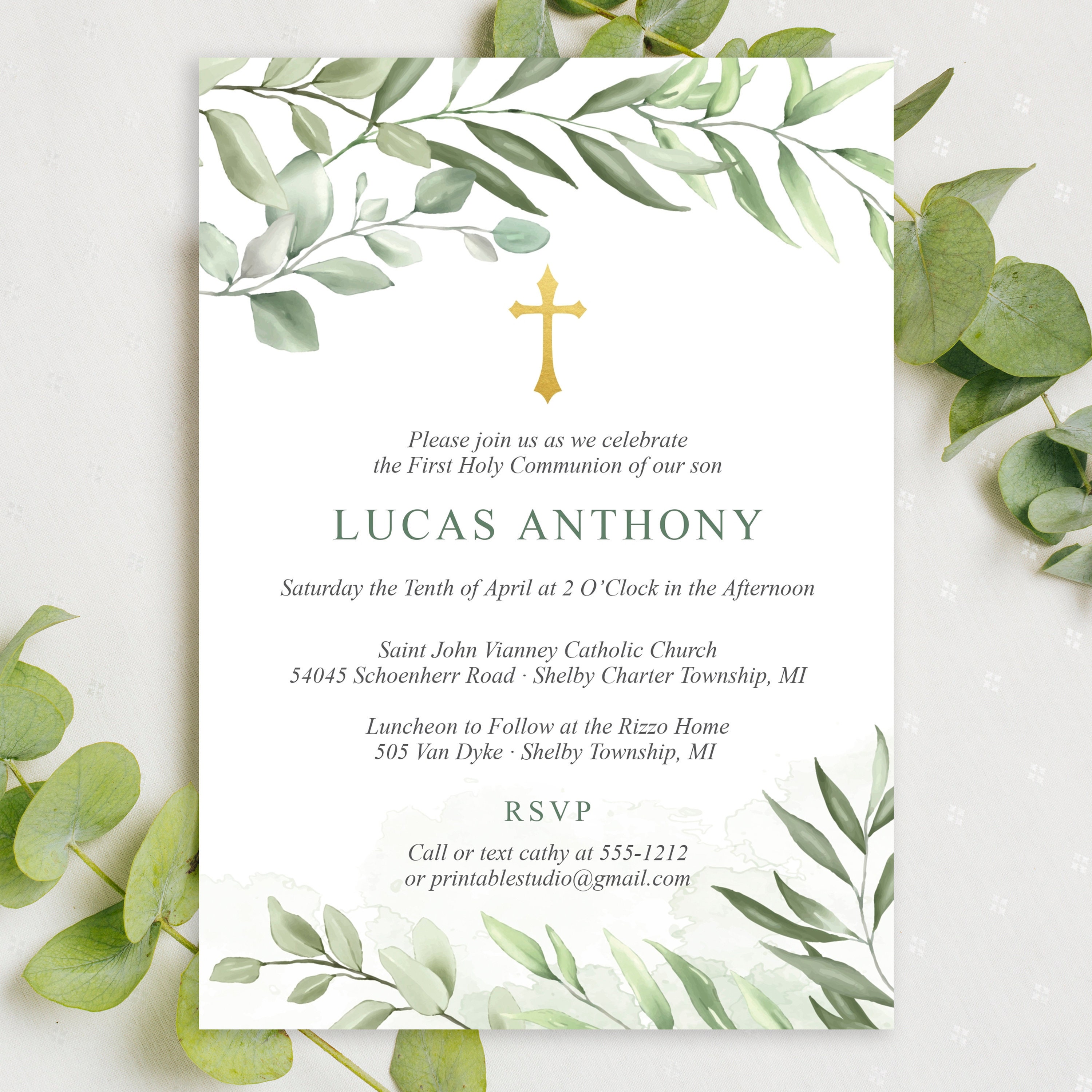 FCI022 Greenery First Communion Invitations For Boys First Communion fci022-greenery-first-communion-invitations-for-boys-first-communion