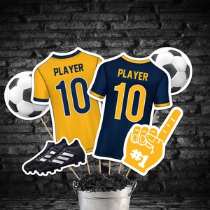 Editable Soccer Centerpieces in Navy Yellow Gold, Printable Soccer Banquet Decorations, Soccer Table Decorations Navy Yellow Soccer Banquet