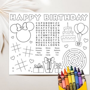 Minnie Mouse Coloring Page Minnie Activity Page Minnie Mouse Birthday Party Activity Placemat Printable Minnie Mouse Party Game