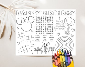 Minnie Mouse Coloring Page Minnie Activity Page Minnie Mouse Birthday Party Activity Placemat Printable Minnie Mouse Party Game