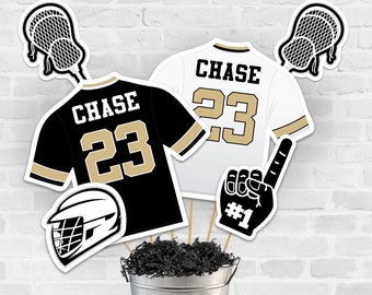 Lacrosse Centerpieces in Black Gold White - Printable Lacrosse Party Centerpieces - Lacrosse Banquet Decorations in Black Gold