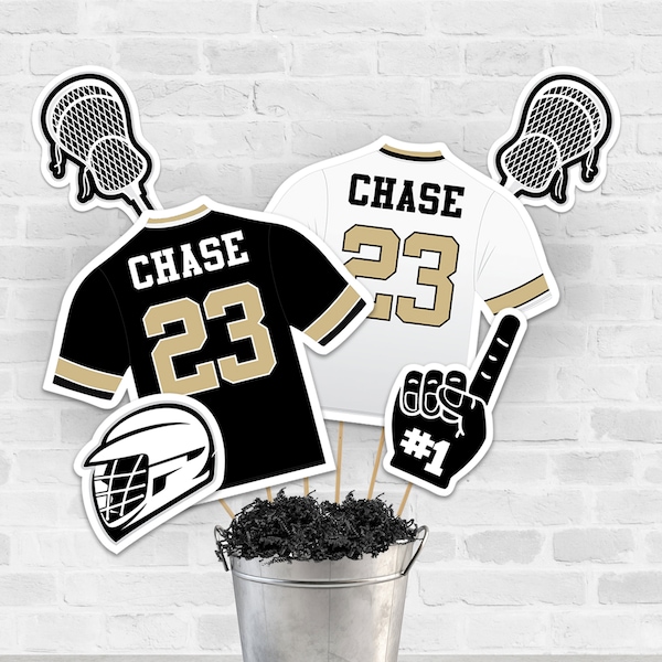 Lacrosse Centerpieces in Black Gold White - Printable Lacrosse Party Centerpieces - Lacrosse Banquet Decorations in Black Gold