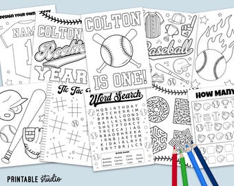 Disegni da colorare per una festa a tema baseball: modello Canva 8001 per giochi e attività modificabili (download digitale)