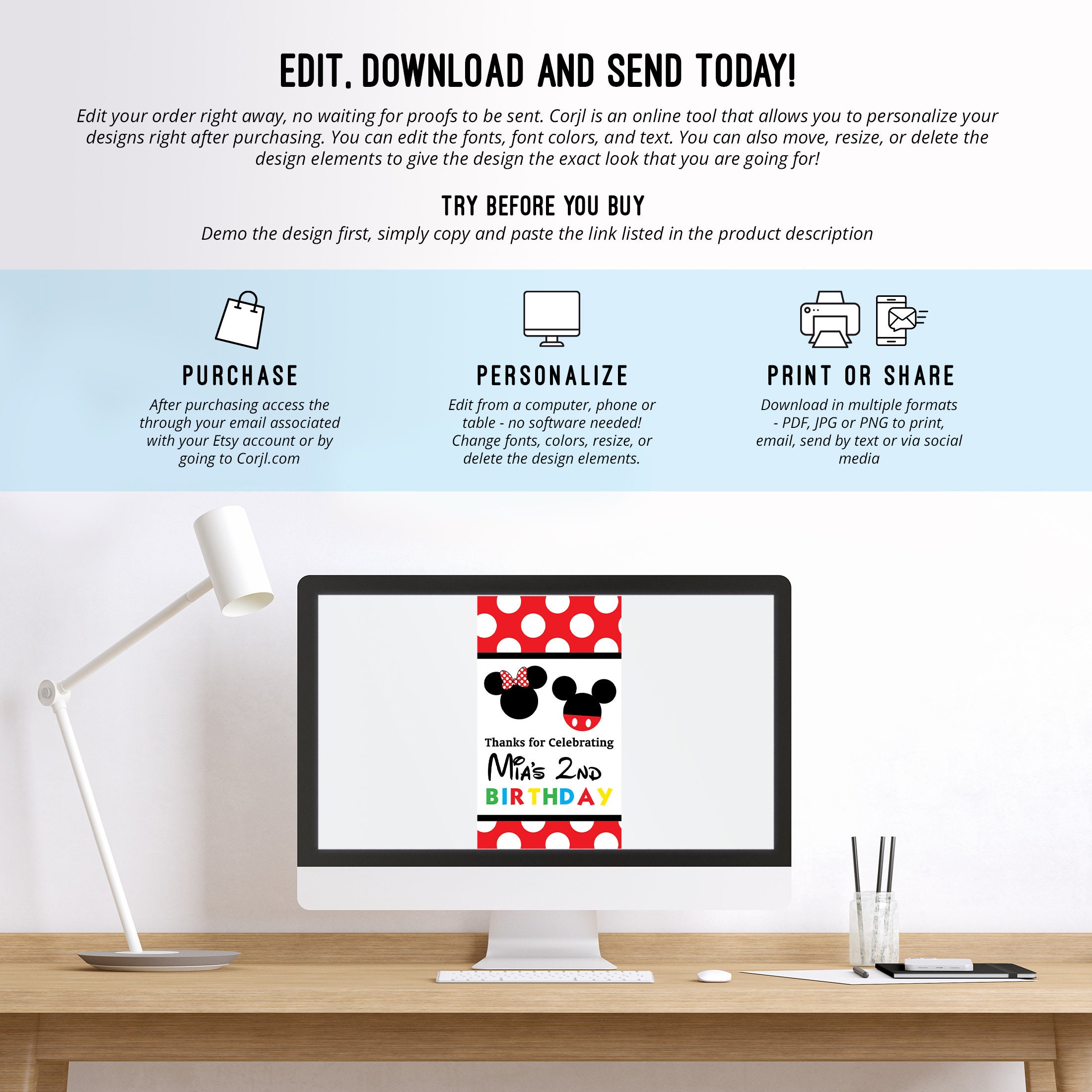 Mickey and Minnie Mouse Favor Tags Printable Minnie Mouse and - Etsy