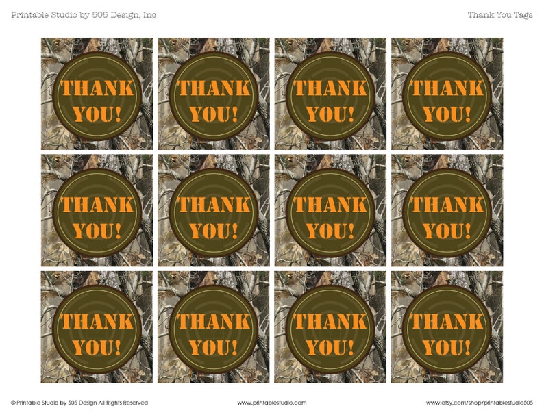 Hunting Party Thank You Tags Printable Hunting Thank You | Etsy
