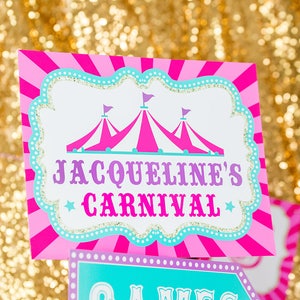 Carnival Party Signs Instant Download Carnival Birthday Party Signs Circus Party Signs Pink Carnival Directional Signs by Printable Studio image 5
