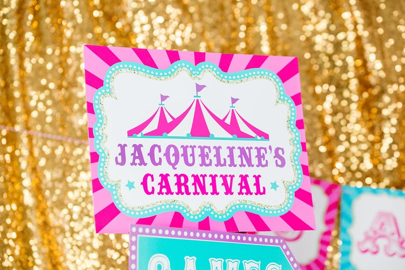 Carnival Party Signs Instant Download Carnival Birthday Party Signs Circus Party Signs Pink Carnival Directional Signs by Printable Studio image 5