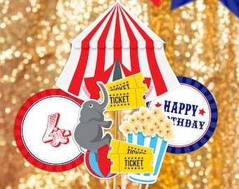 Carnival Party Centerpieces in Red Blue - Printable Carnival Birthday Party Centerpieces - Circus Party Centerpieces - Carnival Centerpieces