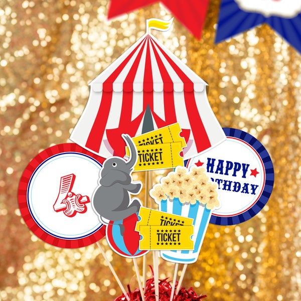 Carnival Party Centerpieces in Red Blue - Printable Carnival Birthday Party Centerpieces - Circus Party Centerpieces - Carnival Centerpieces