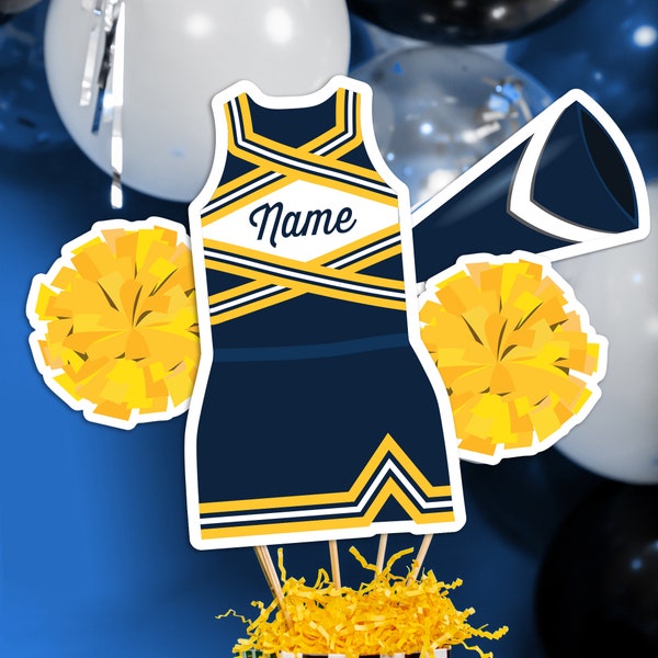 Cheerleading Centerpieces in Navy Yellow Printable Cheer Centerpieces Maze Blue Cheerleading Table Decorations Navy Gold Cheer Banquet
