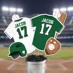 Baseball Centerpieces in Green White Printable Baseball Table Decorations Instant Download Green Baseball Cutouts Graduation Decor